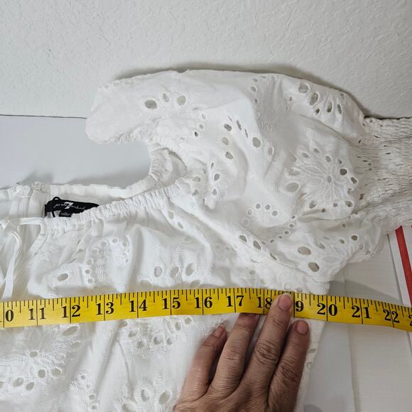 For All Mankind Dress Women Large White Eyelet Cotton Puff Sleeve Midi Cottage - Picture 9 of 11